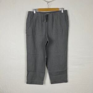 J.Jill Love Linen Pants Women Green Pull On Crop Pockets Wide Leg 100% Linen